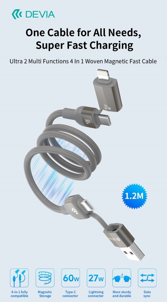 Cavo magnetico Ultra 2 intrecciato multifunzionale 4 in 1 Usb A-C-L