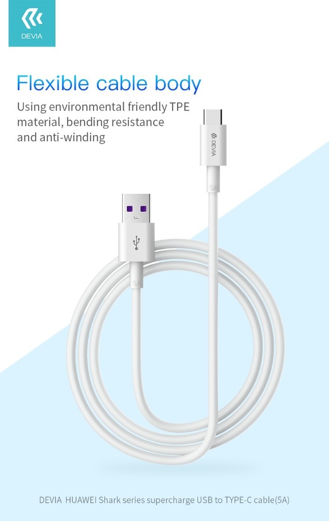 [DESSC602W] Cavo Carica rapida Type-C 5A Lunghezza 1,5 mt Bianco USB 3