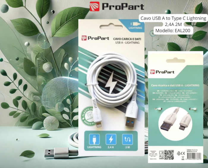 [PP2LT617W] Cavo Lightning Apple 5V 2.4A 2mt Carica e dati Bianco
