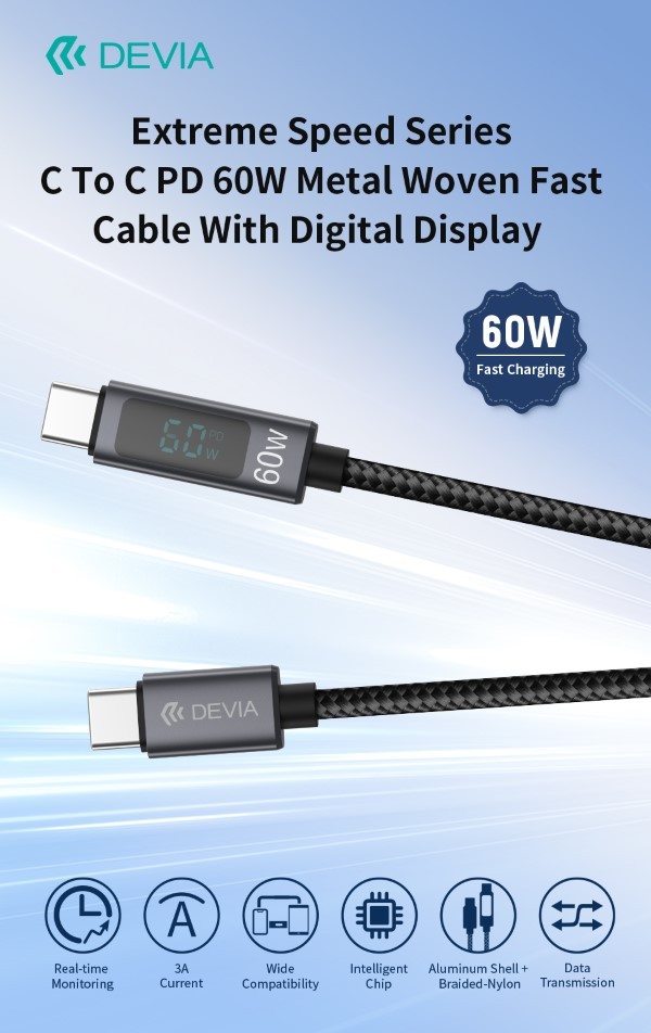 [DESECCD747] Cavo carica rapida 60W da Tipo C a C con display digitale