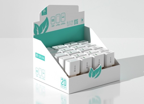 Espositore caricabatterie da Banco 20 pezzi 5pz USB A+A - 5pz Tipo-C - 10pz C+A