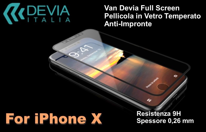 [DETGFF8691B] Pellicola vetro temperato Anti Imp Full Screen iPhone X Nera