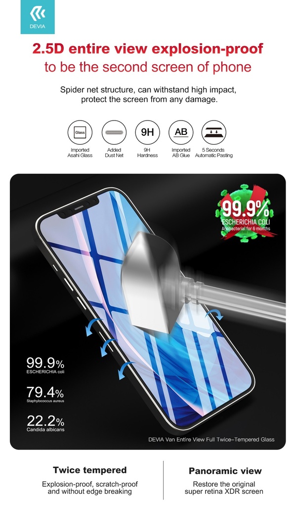 [DETA12M039] Pellicola vetro temperato Antibatterica per iPhone 12 Mini