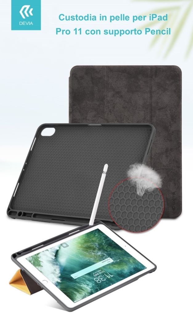 [DELCP11020B] Cover in Pelle con Supporto Pencil per iPad Pro 11 Nera