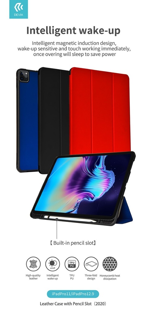 [DELC12P2757B] Cover in pelle con supporto pencil iPad 12.9 Pro 2020 Nera