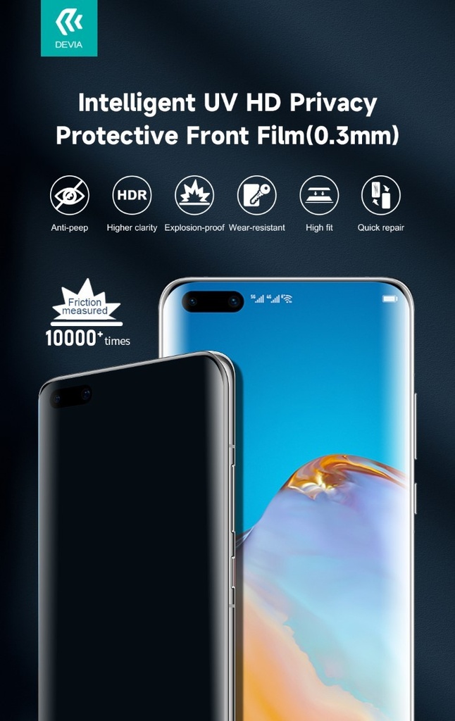 [DETPU6HT861] Pellicole 0,3mm UV Privacy trasparente 6H Idrogel