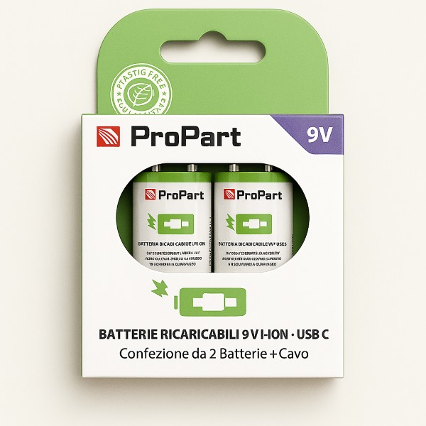 Batterie 9V Ricaricabili USB‑C 3700mWh – Confezione da 2