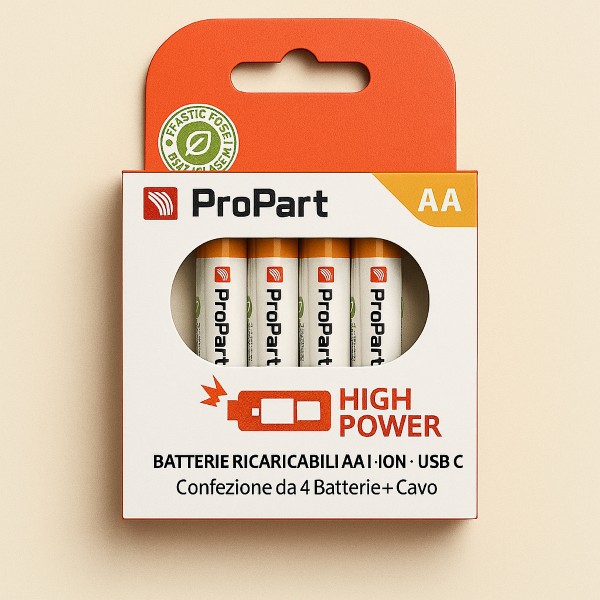 [PPAA3525C] Batterie AA Ricaricabili USB‑C 1.5V 3071mWh  1750mAh– Confezione da 4