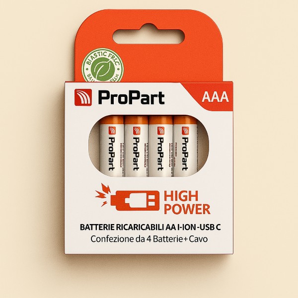 Batterie AAA Ricaricabili USB‑C 1.5V 435mAh 814mWh  – Confezione da 4