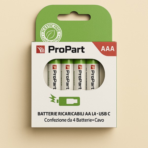 Batterie AAA Ricaricabili USB‑C 1.5V 666mWh  356mAh– Confezione da 4