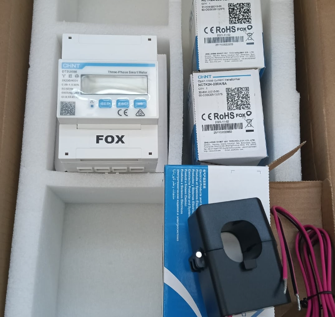 [FE-SDM120CT-CT-NCTK-24] FoxESS METER 3FASE: SDM120CT 100mA+(ESCT-TA16 100A 100mA) + CT NCTK-24 200A/5A