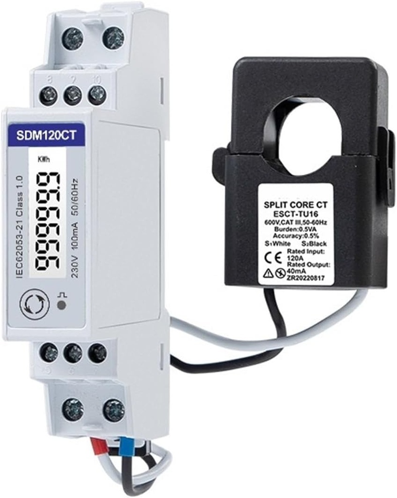[FE-SDM120CT] SDM120CT - contatore di energia SDM120CT-100mA+TA16 100A/100mA, monofase RS485 Modbus Comunicazione DIN Rail Wattmetro, contatore di consumo Elettrico Solare fotovoltaico
