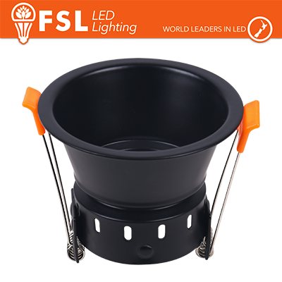 [FLFSS619B] Portafaretto Downlight Circolare Fisso con Corpo Ventilato GU10/MR16 Foro Ø75 mm Nero