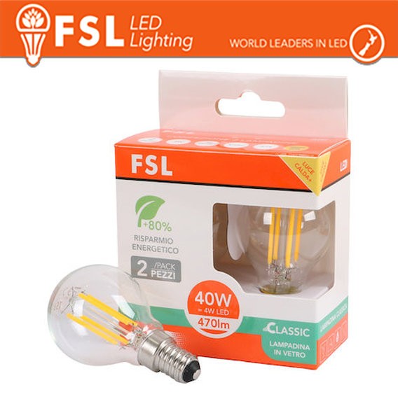 Lampada Filamento MiniSfera G45  4W 3000K E14 - Confezione 2PACK