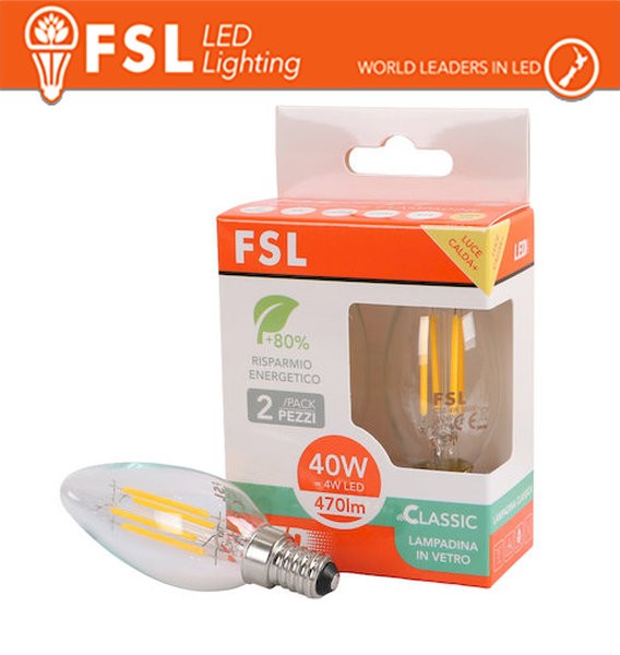 Lampada Filamento Olive  C35  4W 3000K E14 - Confezione 2PACK