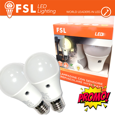 [FL2A60S9W30K27] Lampada LED con Doppio Sensore Crepuscolare 9W 3000K - Confezione 2PACK