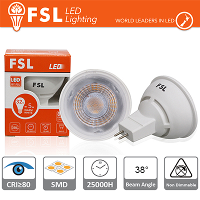[FLMR166W40K38] MR16 Lampadina LED - 6W 4000K 510LM 38º CRI80   DC 12V
