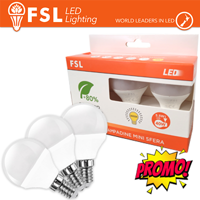 [FL3G456W30K14] Lampada Mini Sfera E14: Confezione PROMO 3PACK - 6W 3000K