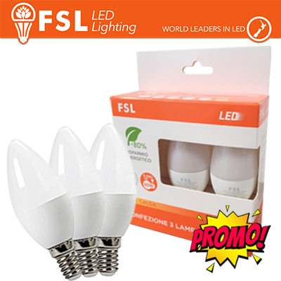 [FL3C376W40K14] Lampada Oliva E14: Confezione PROMO 3PACK - 6W 4000K