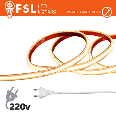 [FLSC220V15W3K20] Striscia LED COB 20metri - IP65 3000K 220V 15W/m 1200lm/m+KIT tappo, colla, clip