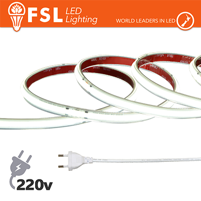 [FLSC220V15W6K20] Striscia LED COB 20metri - IP65 6500K 220V 15W/m 1350lm/m+KIT tappo, colla, clip