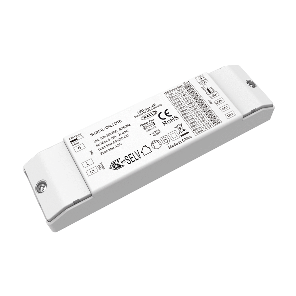[SDDA-12A] Driver LED Corrente Costante DALI/PUSH 12W – Multicorrente 100–700mA