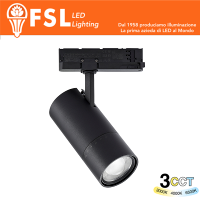 [FLT4-B] Proiettore LED a Binario Trifase Zoomabile - 3 in 1 CCT (3000-4000-6500K) Nero