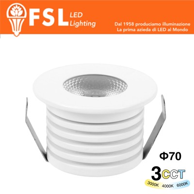 [FLM32IP20-7W] FSL VEGA Punto luce LED da incasso 7W 3CCT IP20, 595lm, CRI≥90, Foro Φ60mm