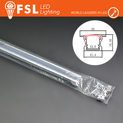 [FLPRK-2MAW] KIT PROFILO ALLUMINIO 6063 - INCASSO SILVER - cover opale - 2m - 25*15,42