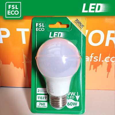 [FLEA60B9W30K27] FSL Lampadina LED Goccia A60 Blister 9W 3000K E27, 760lm, angolo 200°, nuova classe ERP F, confezione blister vendita