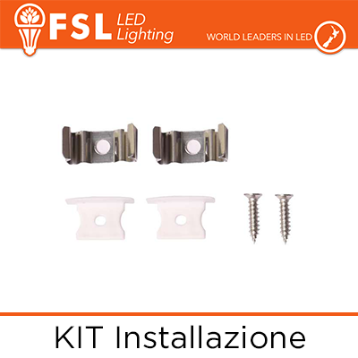 FSL FLPAB‑REC2M Kit installazione per profilo alluminio ad incasso 2M, staffe + tappi + viti