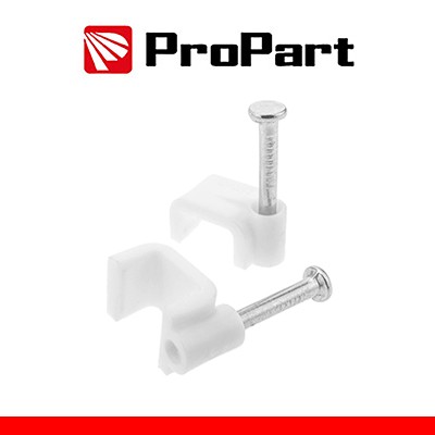 [PECF5] Clip con chiodini con fermacavo piatto 5mm bianco 100pz
