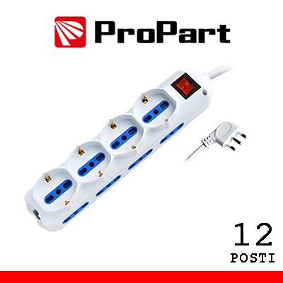 [PEM2514-W] Multipresa 12pos bipasso + bipasso/schuko spina16A +interr.
