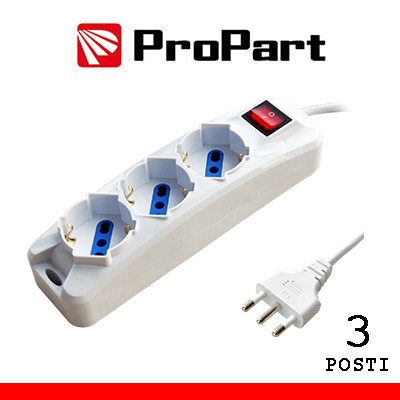 [PEM3503-W] Multipresa 3pos bipasso/schuko spina16A +interr.