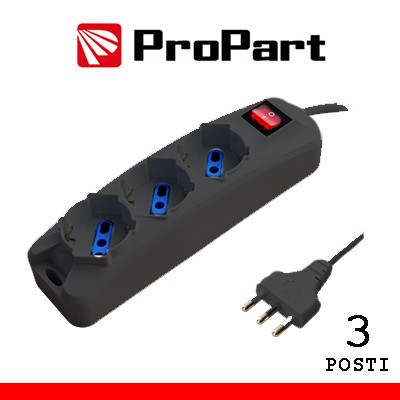 [PEM3503-BK] Multipresa 3pos bipasso/schuko spina16A +interr. NERA