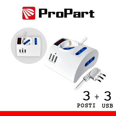 [PEM2602-W] Multipresa 3pos tavolo bipasso + bip/schuko + USB sp16A +int