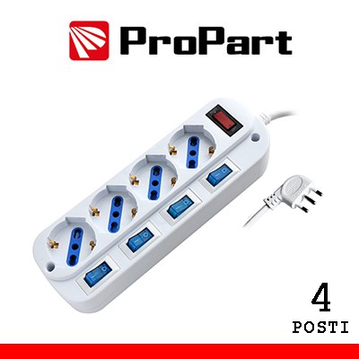 [PEM203054A-W] Multipresa 4pos bipasso/schuko spina16A +interr. multipli