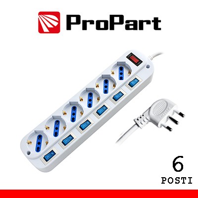 [PEM203056A-W] Multipresa 6pos bipasso/schuko spina16A +interr. multipli