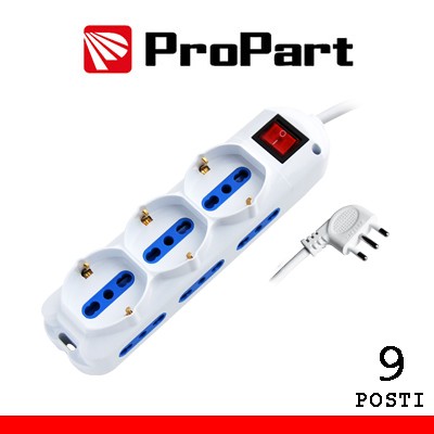[PEM2513-BK] Multipresa 9pos bipasso + bipasso/schuko spina16A +int nera