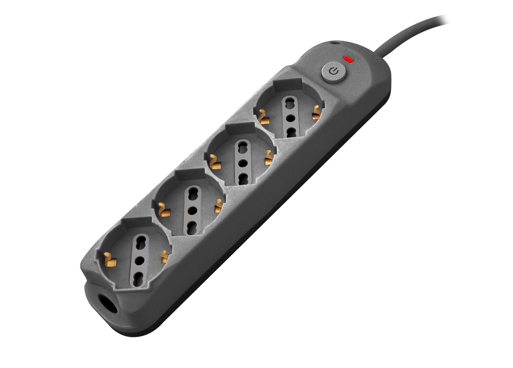 [PEM3524-BK] Multipresa 4pos bipasso/schuko + interrutt nuovo modello nera spina 10A