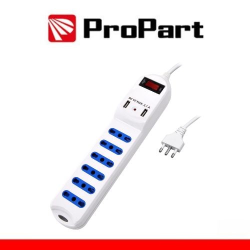 [PEM3816-W] Multipresa 6 posti 10/16A bipasso 2P+T + 2 prese USB 2.1A RICARICA RAPIDA + int
