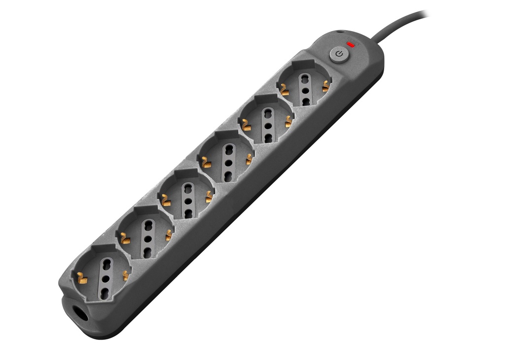 Multipresa 6pos bipasso/schuko + interrutt nuovo modello nera Spina 16A