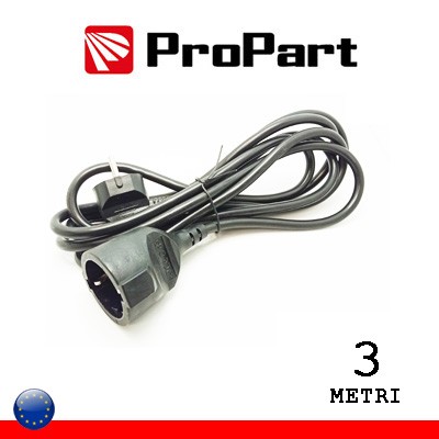 [PEPB01S-3-BK] Prolunga lineare Schuko16A 3metri spina Schuko 16A nera
