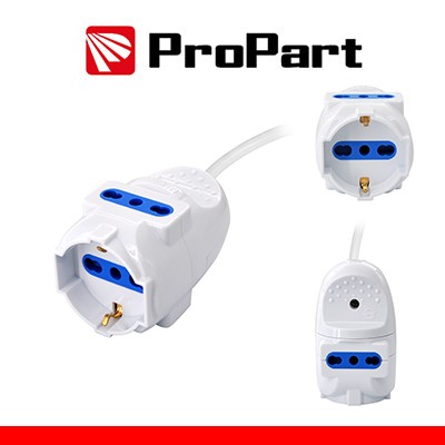 [PEP1127-3-W] Prolunga lineare con Multipresa volante 3 posti Spina 2P+T