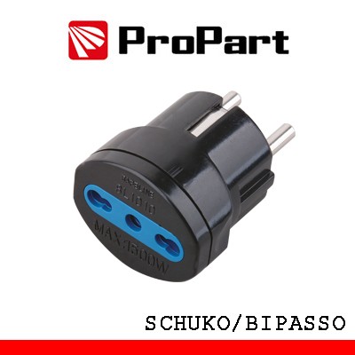 [PES1010-BKP] Adattatore bipasso spina schuko nero polybag