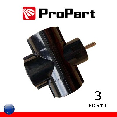 [PESGB01S-BKP] Adattatore triplo 3 pos Schuko spina Schuko 16A nero polybag