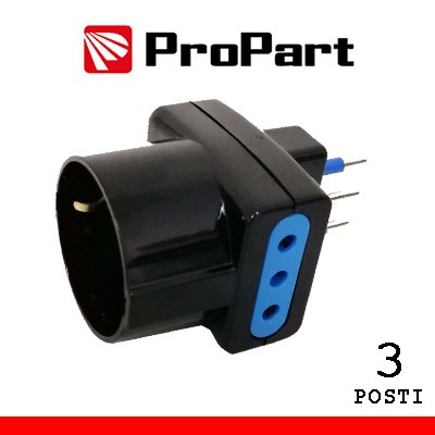 [PES1043-BKP] Adattatore triplo 3pos 10A/schuko spina10A nero