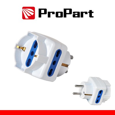 [PES1040A-WP] Adattatore triplo 3pos bipasso/schuko spina Schuko