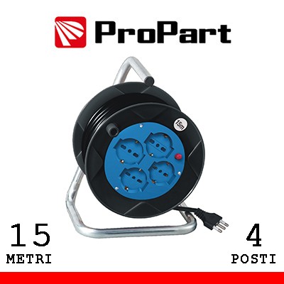 [PEA5-15-BK] Avvolgicavo 4pos bipasso/schuko 15metri spina16A nero