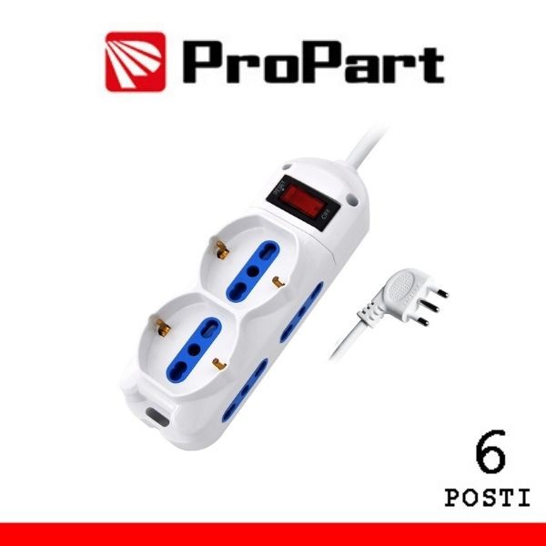 [PEM2612-W] Multipresa 6pos bipasso + bipasso/schuko spina10A + inter.